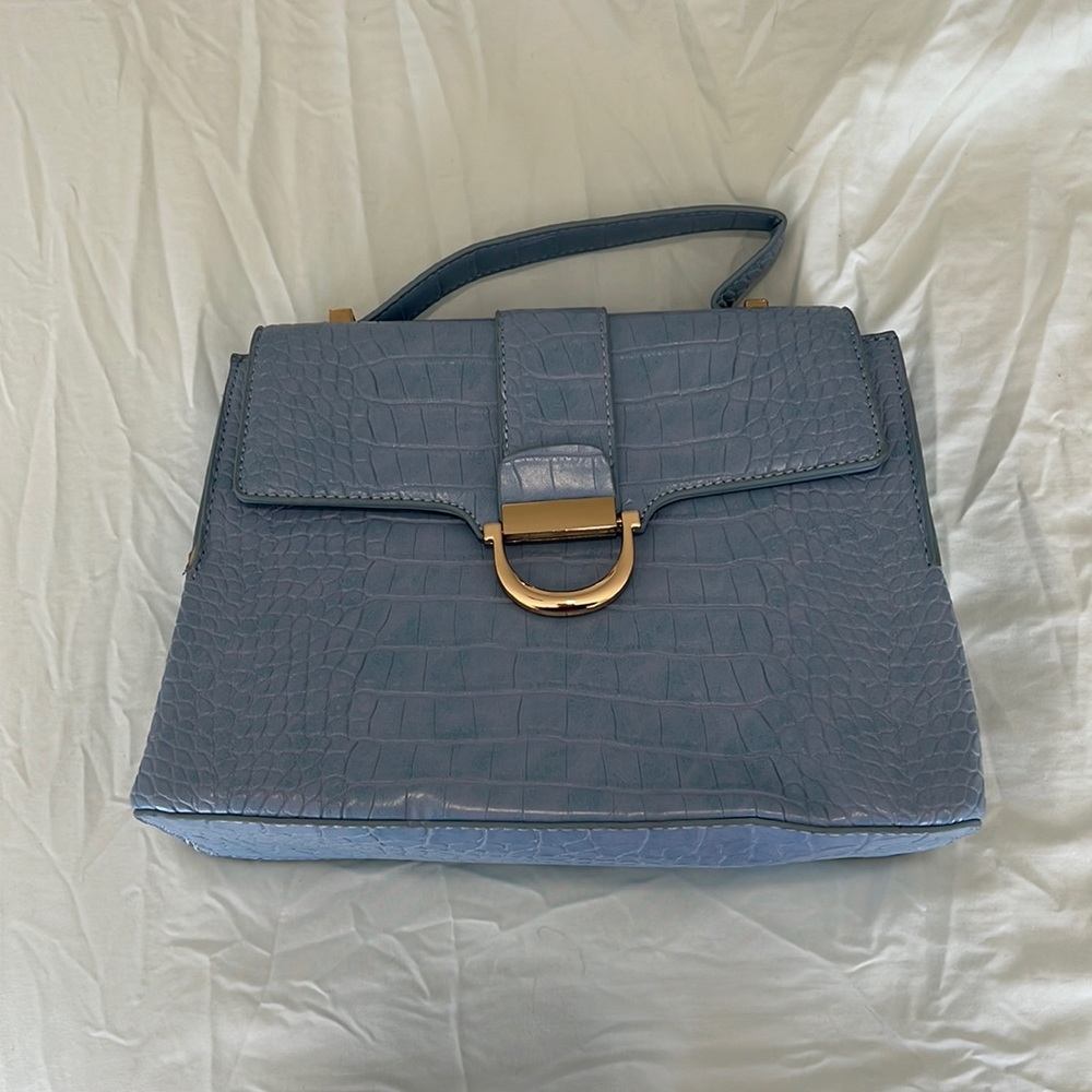 Blue faux crocodile skin bag